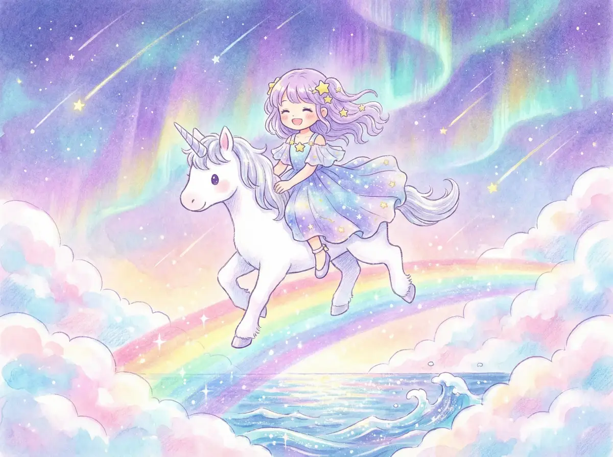 花间鹿作品 - 骑着独角兽的星空少女